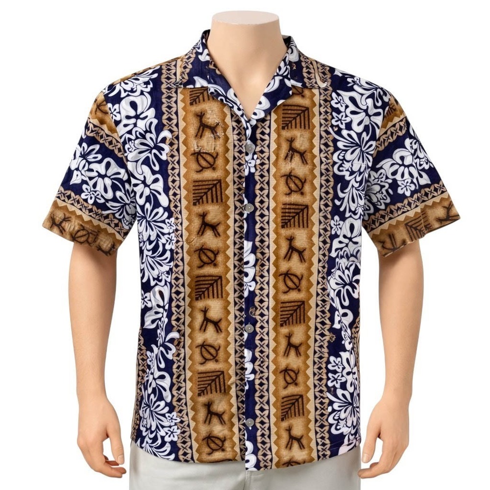 Winnie Fashion Hawaiian Aloha Shirt Medium Tribal Symbols‎ Turtles Floral